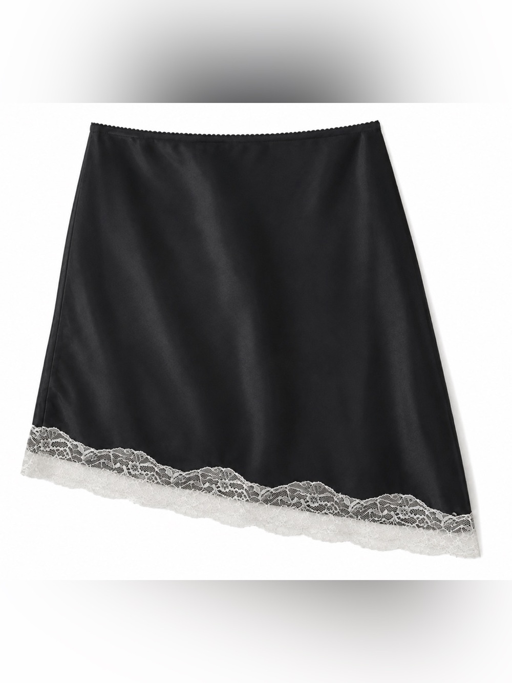Anthropologie Asymmetrical Lace Satin Slip Mini Skirt Black NWT XL Chic Luxe NEW - Picture 5 of 12